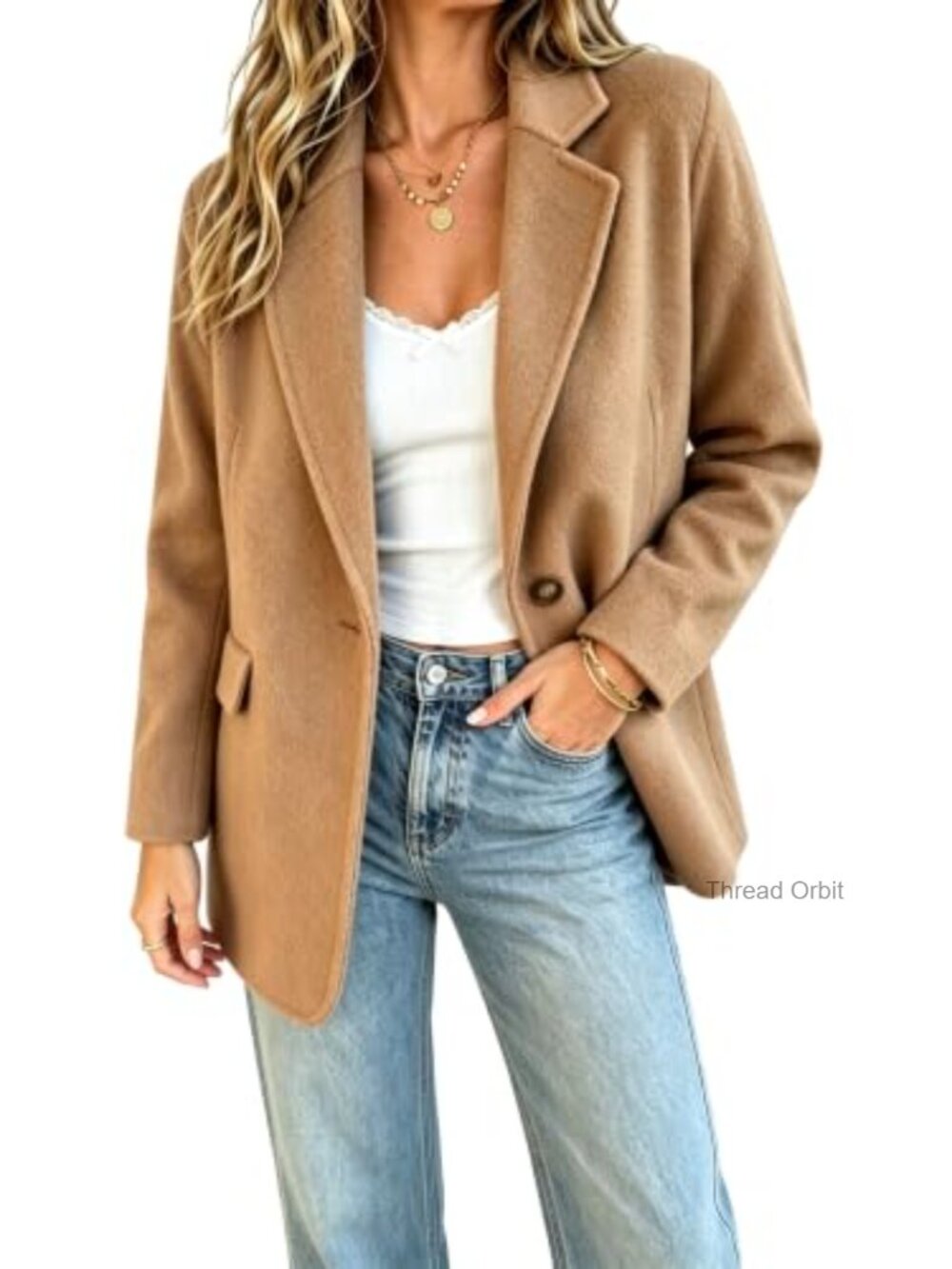 Wool Blend Blazer Short Pea Coat Business Office Open Front Professional Jacket